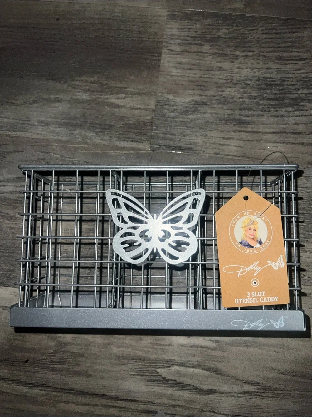 Dolly Parton - Silver Metal 3-Slot Wall Utensil Caddy with Butterfly Accent